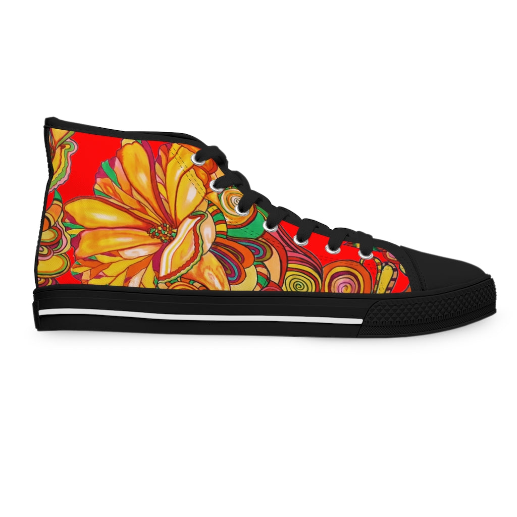 Red Artsy Floral Women's High Top Sneakers