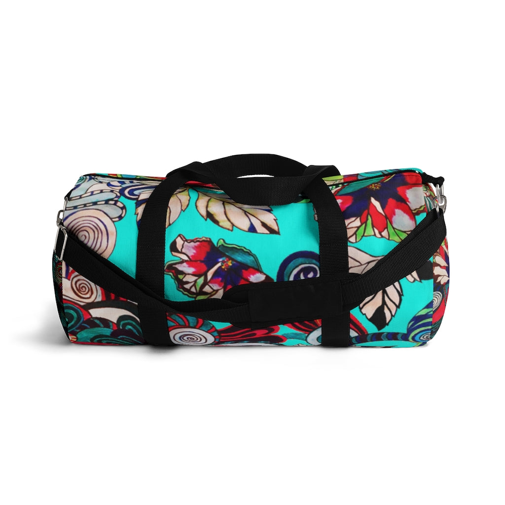 Artsy Floral Pop Cyan Duffel Bag