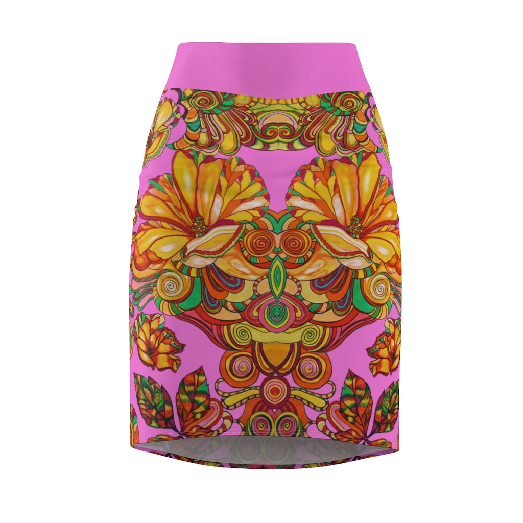 Artsy Floral Rose Pencil Skirt