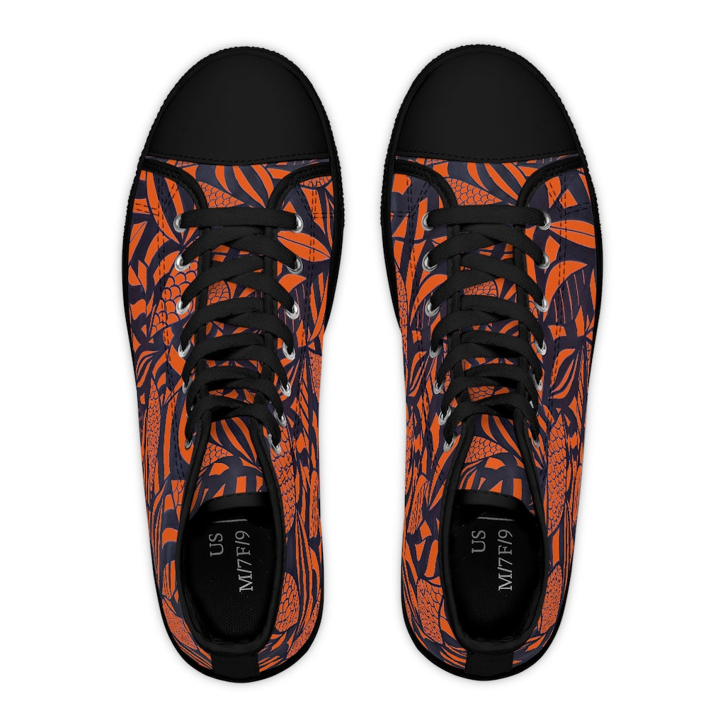 orange orange tropical leaves print hightop sneaker for women