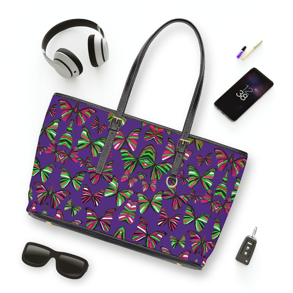 Purple Butterfly PU Leather Shoulder Bag