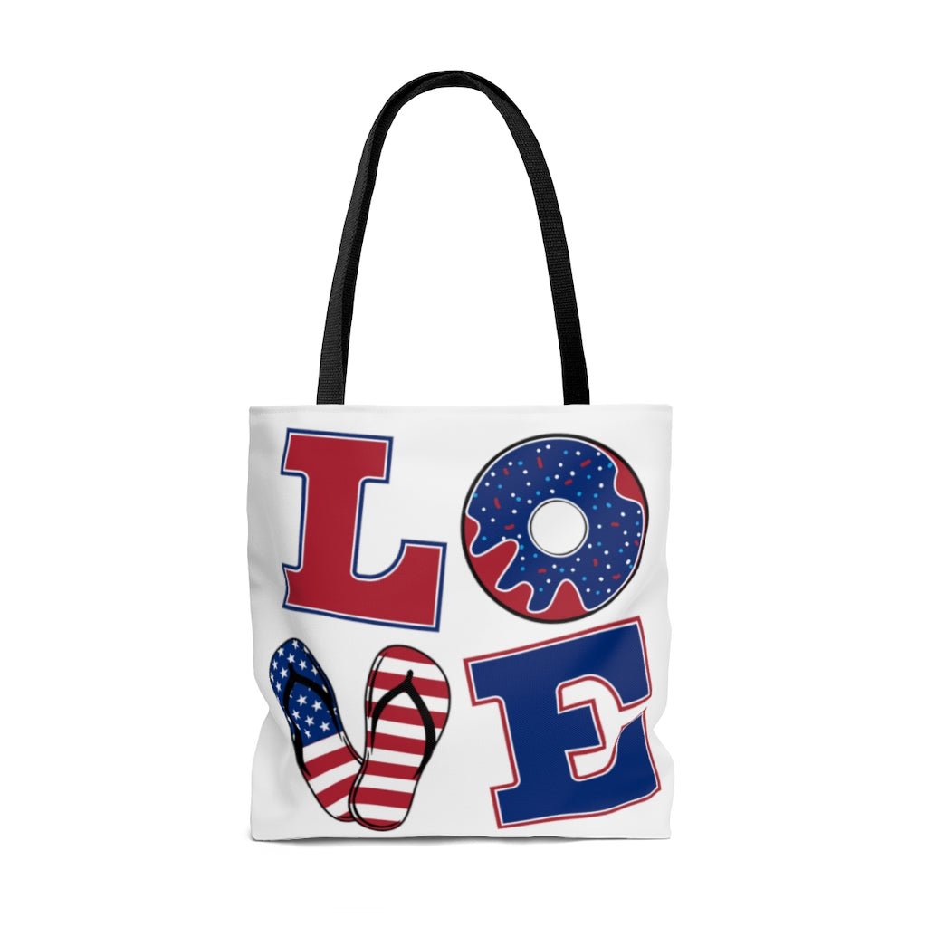 AOP American Love White Tote Bag