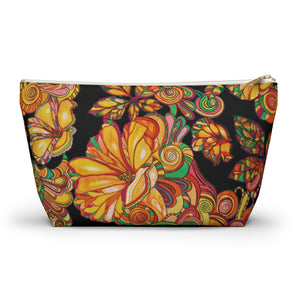 Black Artsy Floral Accessory Pouch