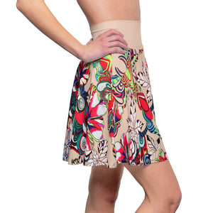 Graphic Floral Nude Skater Skirt