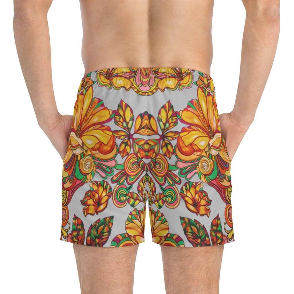 Artsy Floral Men's Slate Swimming Trunks