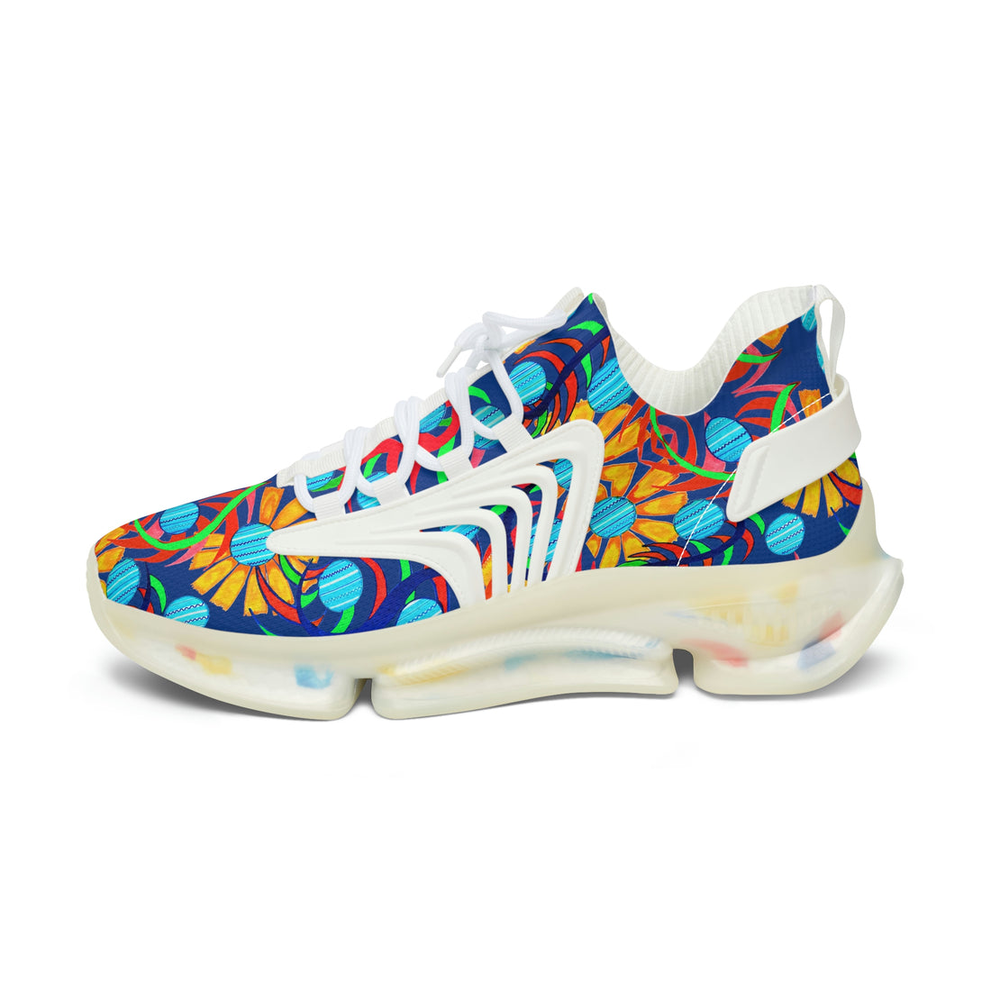 Royal Blue Sunflower Printed OTT Women's Mesh Knit Sneakers