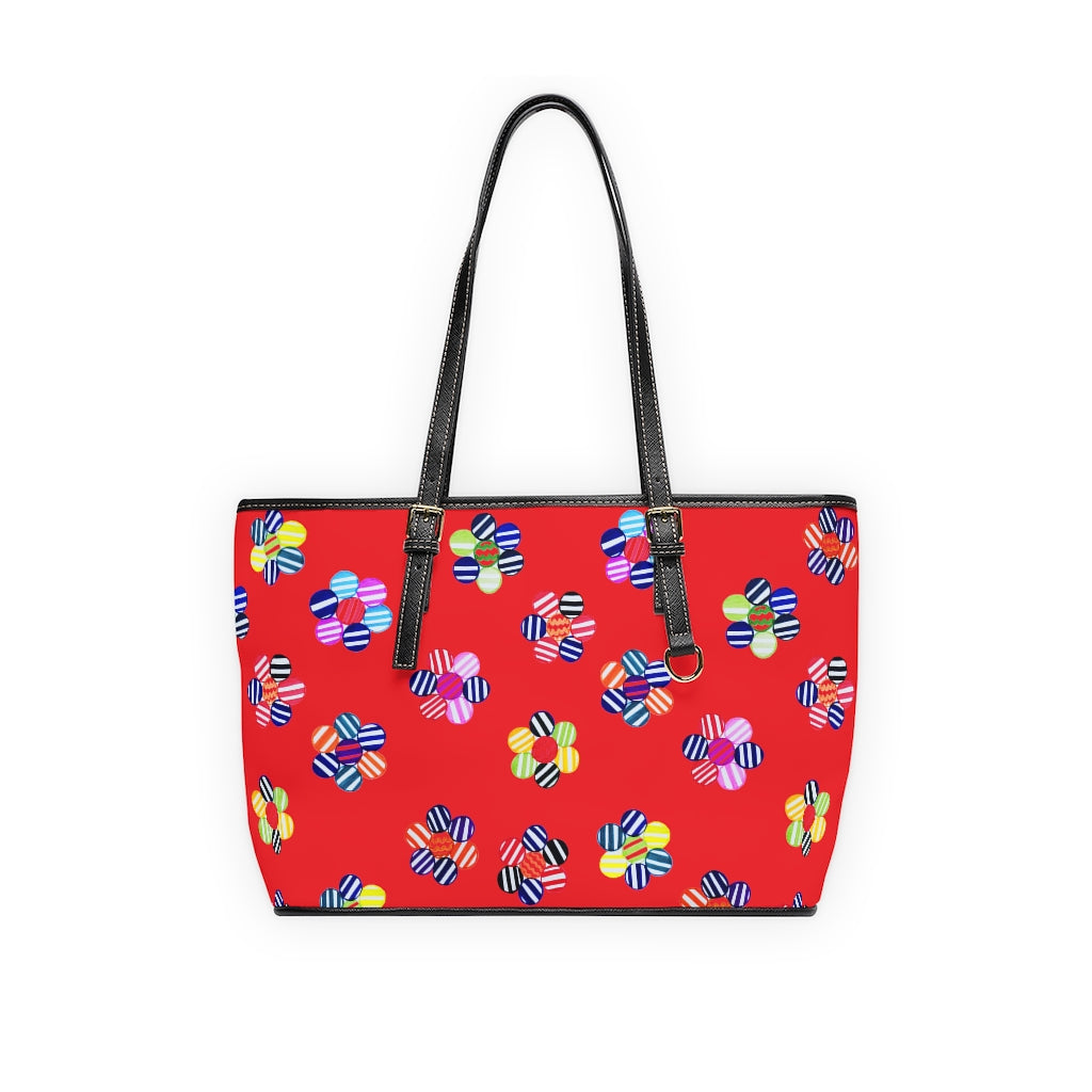 red multi colour candy florals totebag