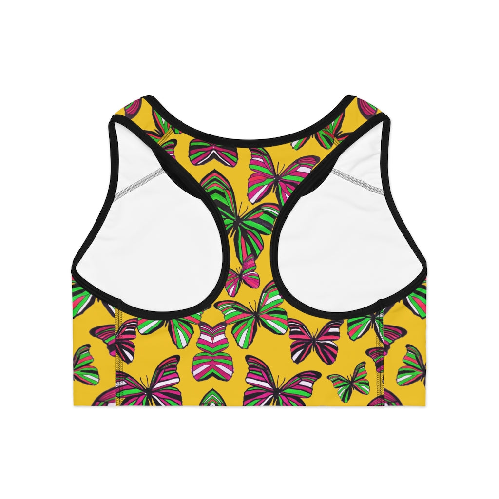 Yellow Butterfly (AOP) Sports Bra