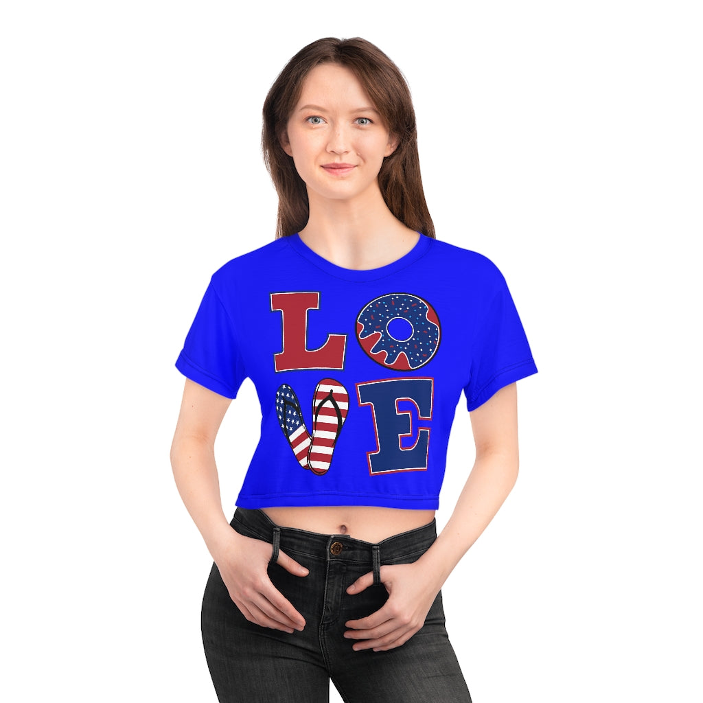 Blue Love AOP Crop Tee