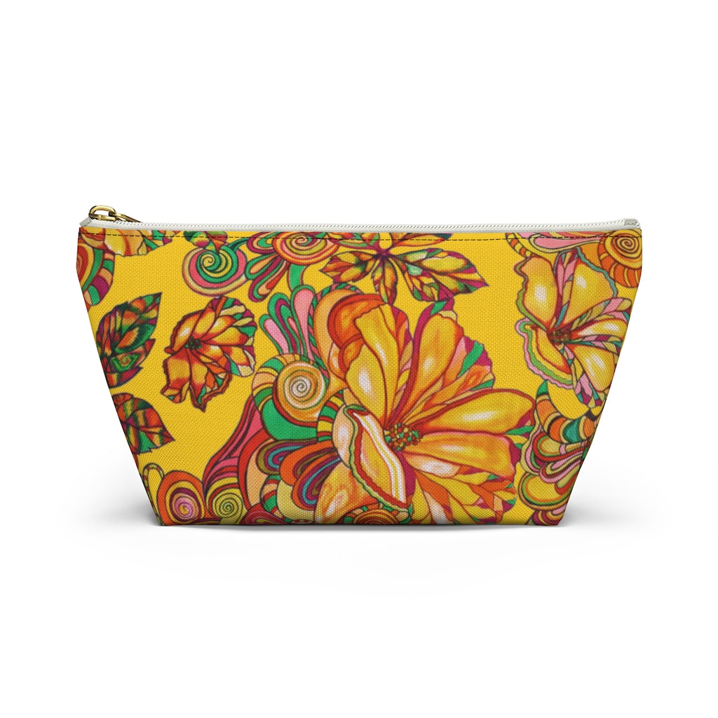 Yellow Artsy Floral Accessory Pouch