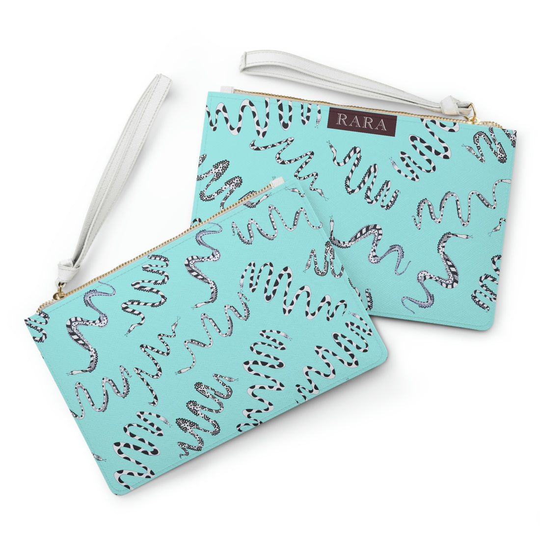 snake print icy blue clutch bag