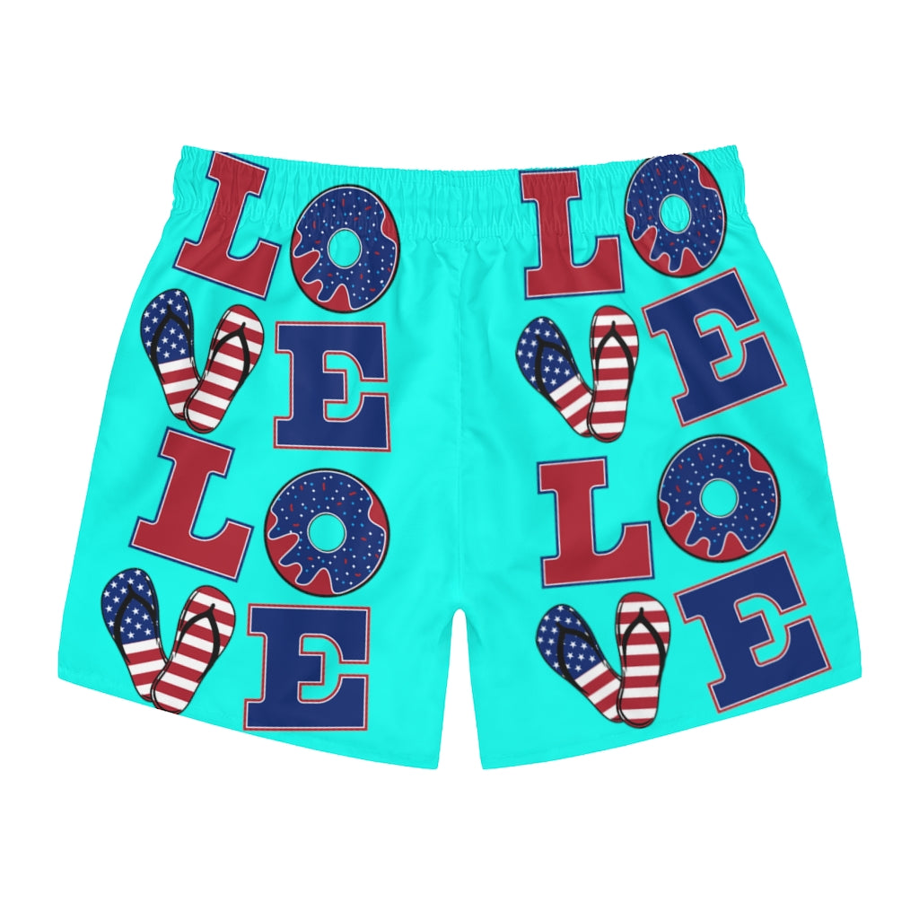 Men's American Love Cyan Swimming Trunks