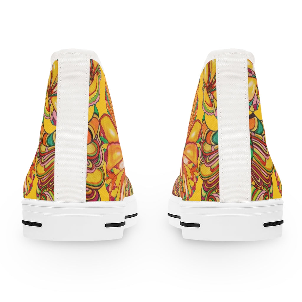 Yellow Artsy Floral Women's High Top Sneakers