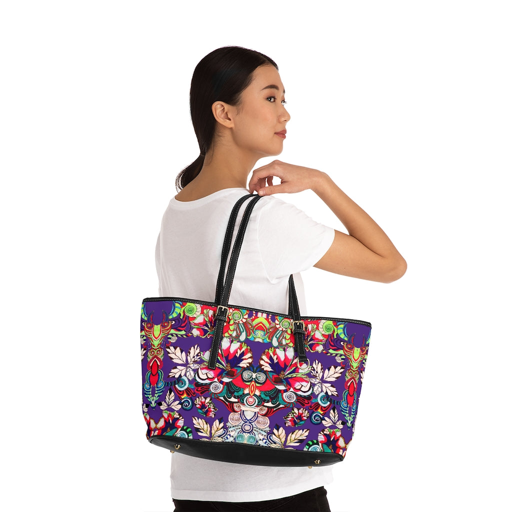 Purple Floral Pop PU Leather Shoulder Bag