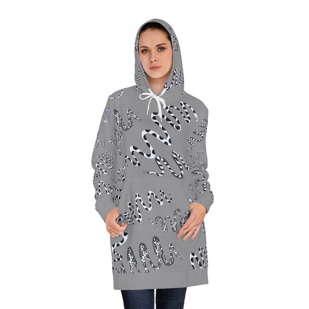 Grey Snake Print Hoodie Dress