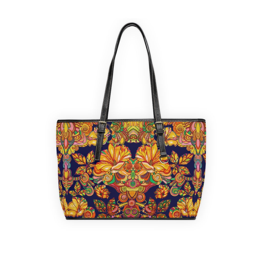 ink blue Floral print shoulder tote