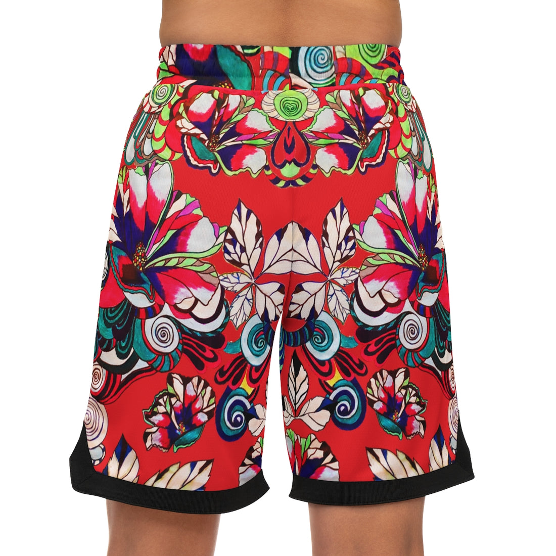 Red Graphic Floral Basketball Rib Shorts (AOP)