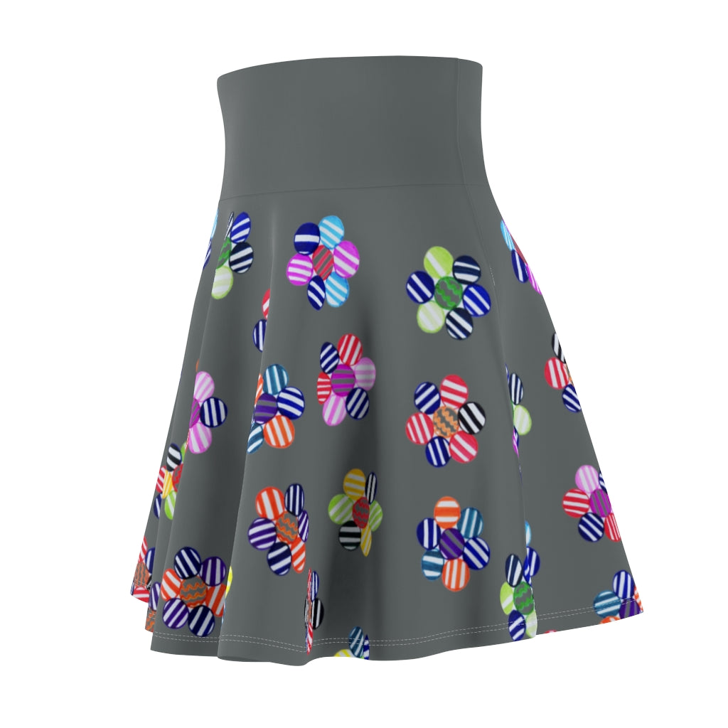 ash grey striped floral skater skirt 