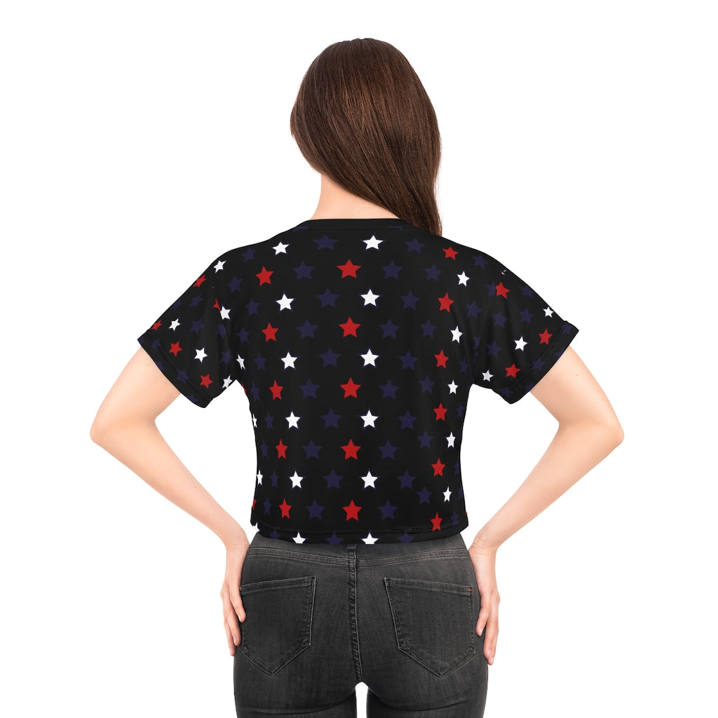 black star printed crop t-shirt for women