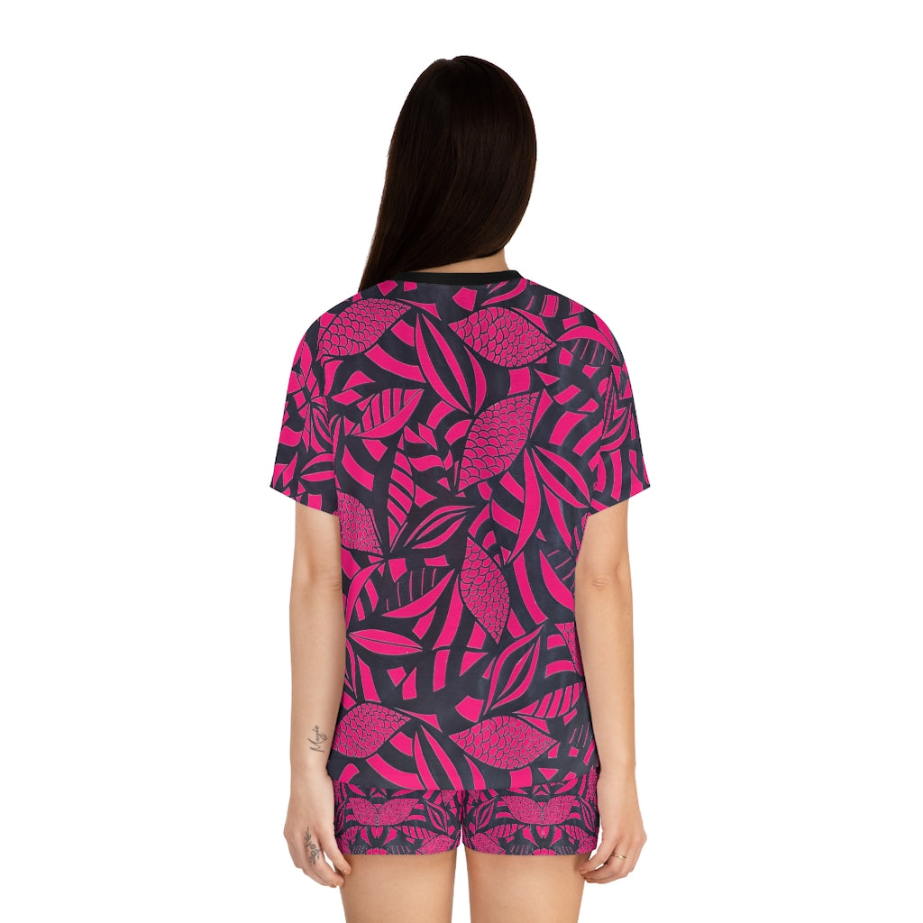 Hot Pink Tropical Minimalist Short Pajama Set (AOP)