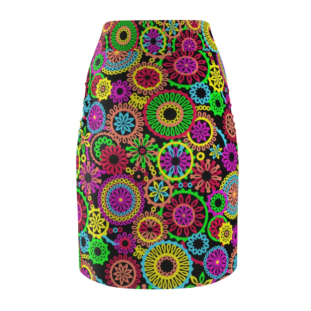 AOP 70's Black Pencil Skirt