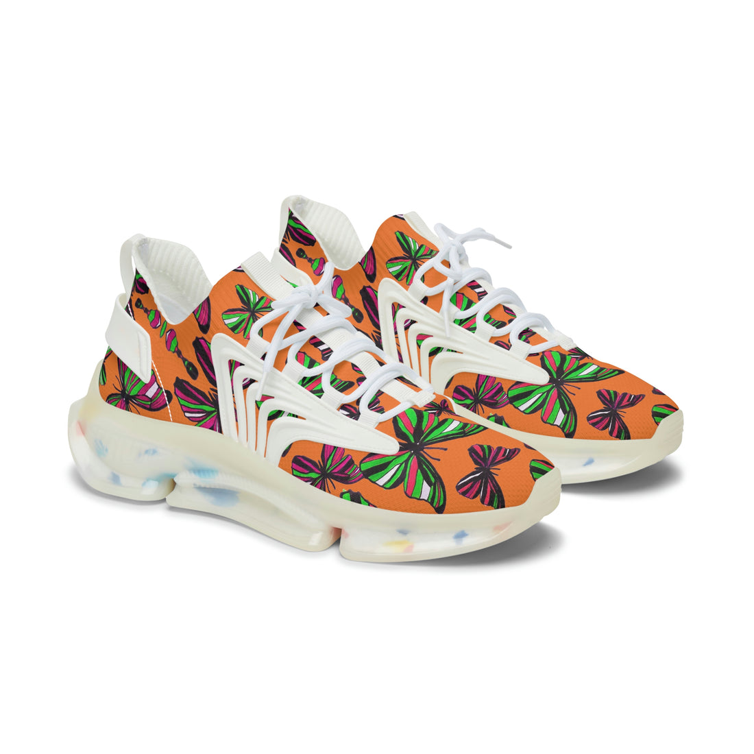 Peach Butterfly Printed OTT Women's Mesh Knit Sneakers