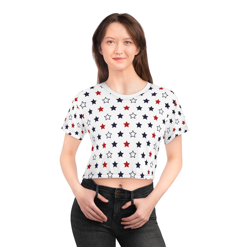 white star printed crop t-shirt for women