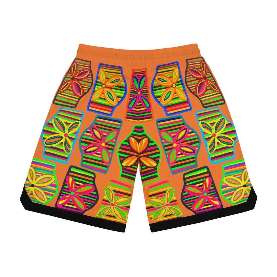 Peach Deco Print Basketball Rib Shorts (AOP)