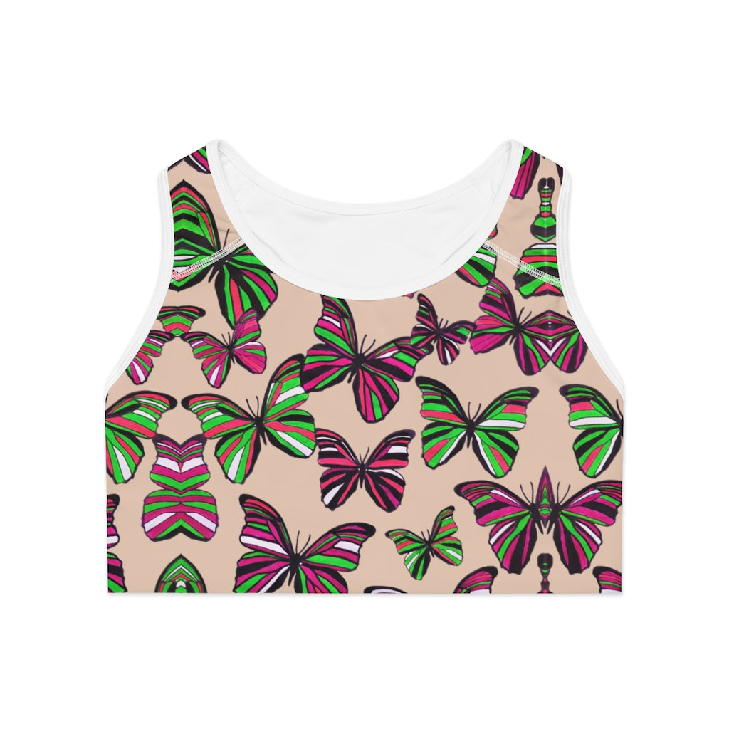 nude butterfly print sports bra