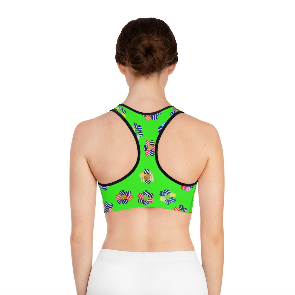 Neon Green Candy Florals (AOP) Sports Bra