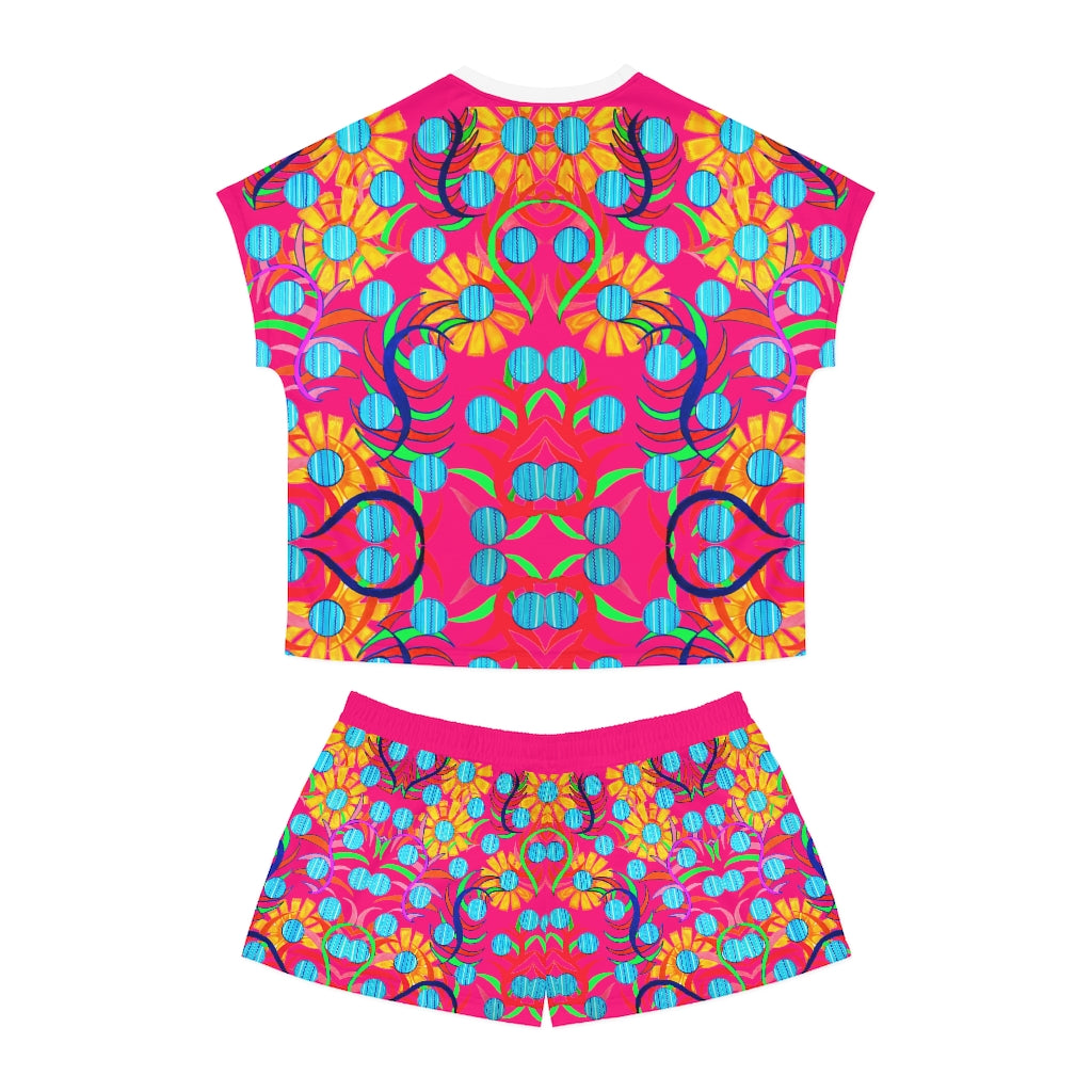 Hot Pink Sunflower Short Pajama Set (AOP)