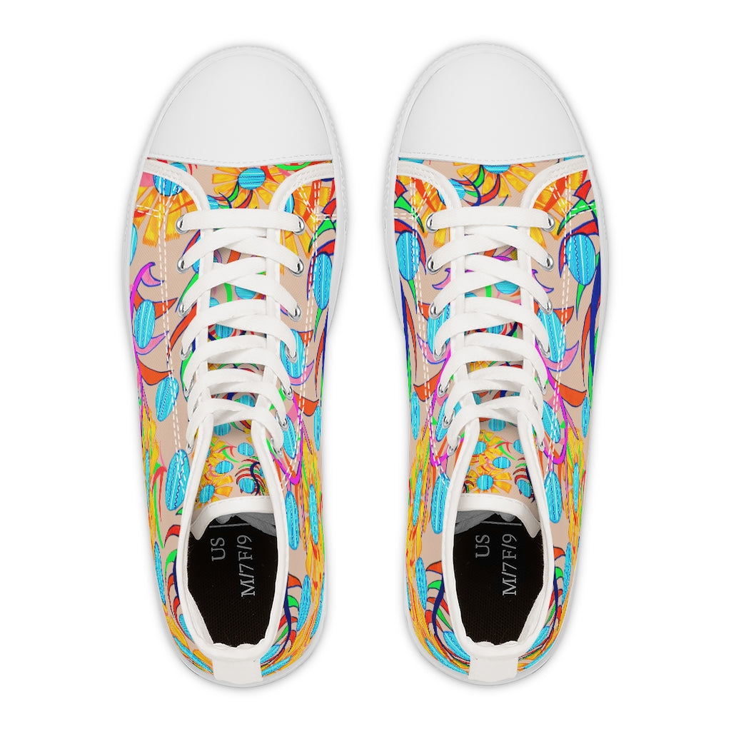 nude sunflower print women's canvas high top sneakers