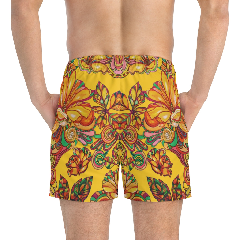 Floral Men's Yellow Swimming Trunks