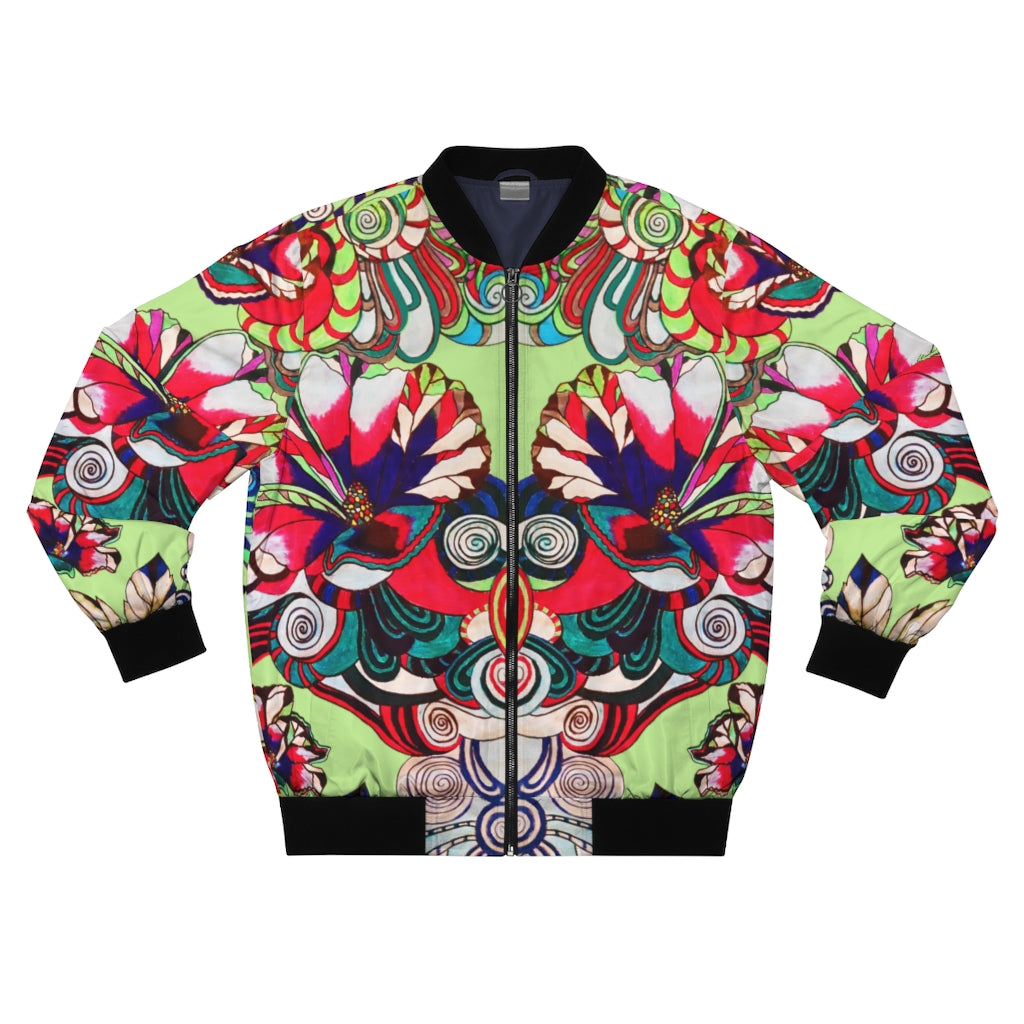 lime graphic floral men's bomber jacket