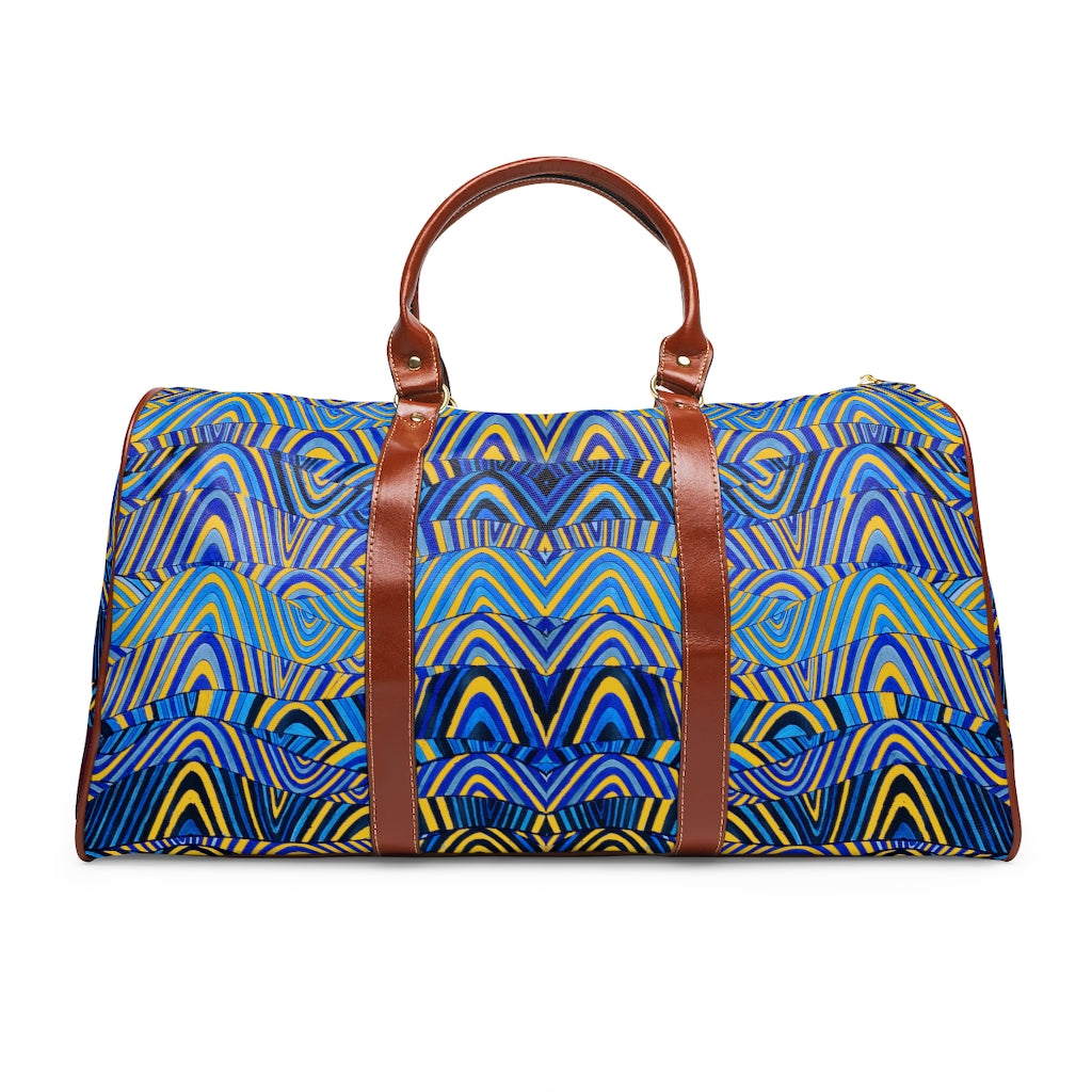 yellow psychedelic print duffel bag