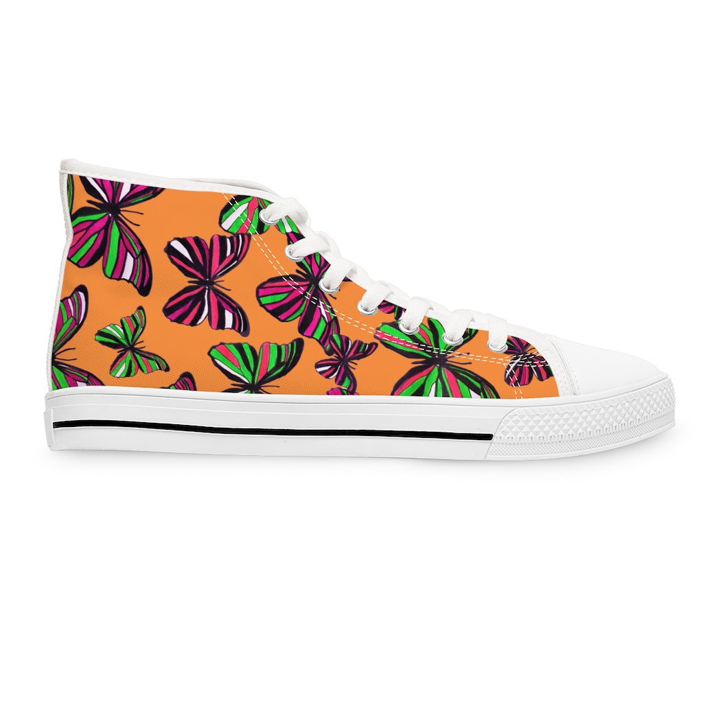 peach butterfly print canvas women's high top sneakers 