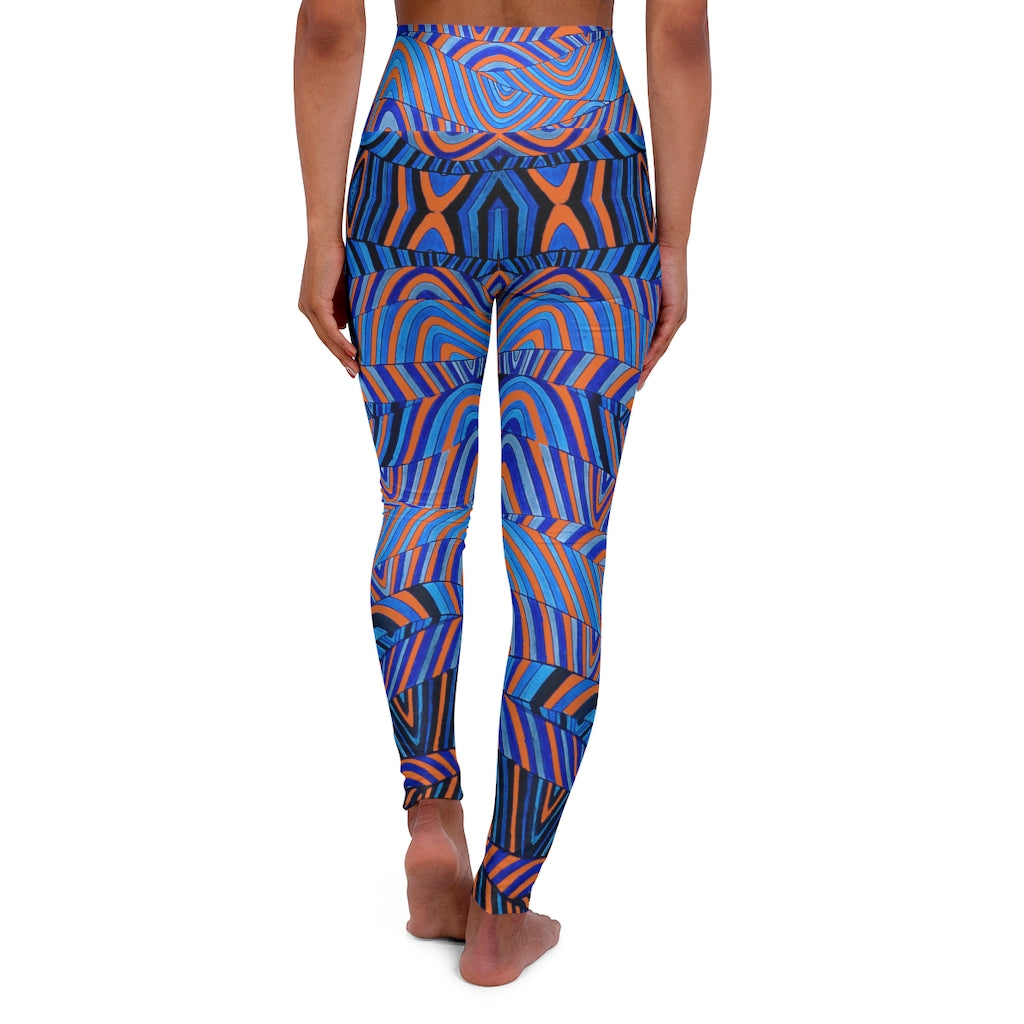 orange & blue psychedelic print yoga athleisure leggings for women