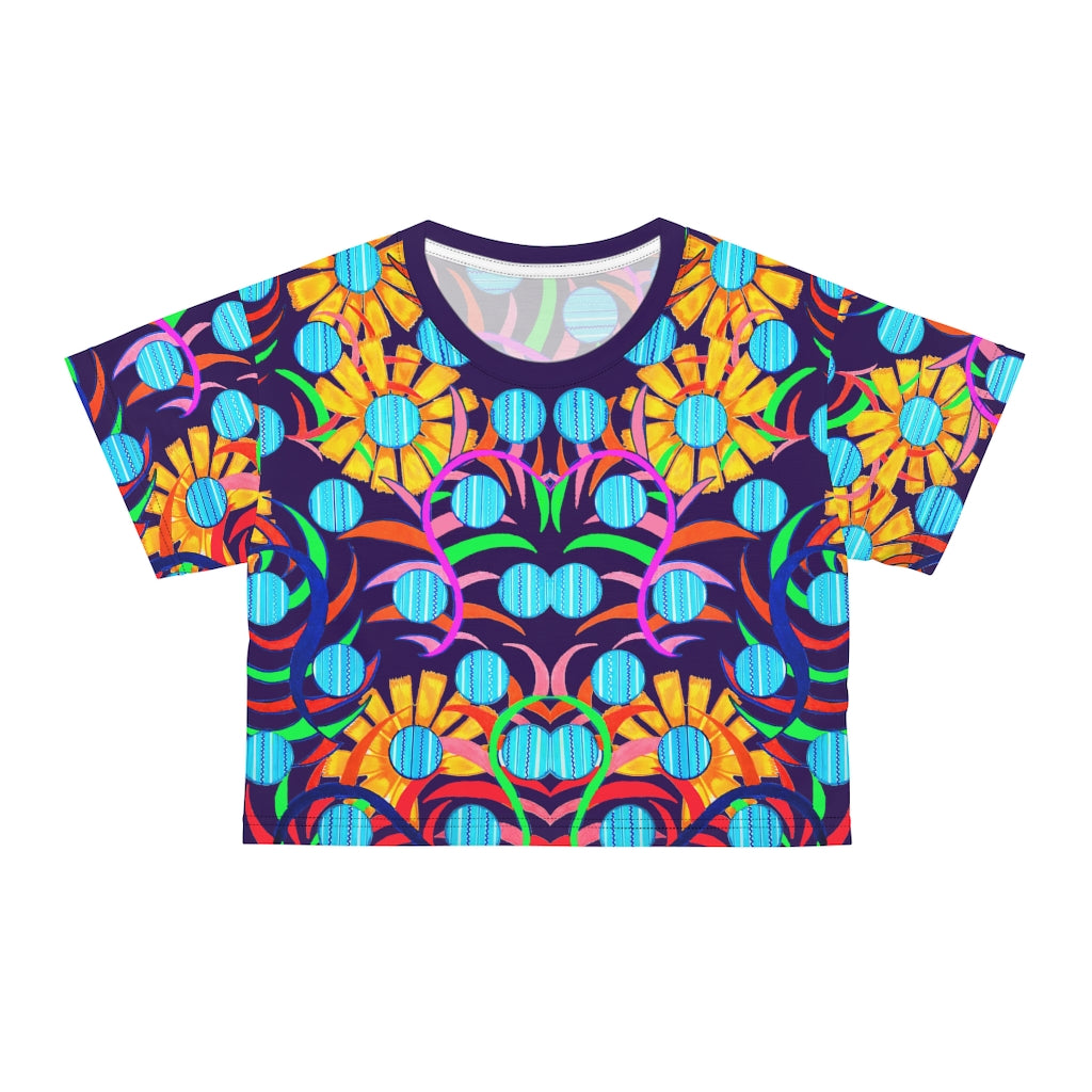 Violet Sunflower AOP Crop Tee