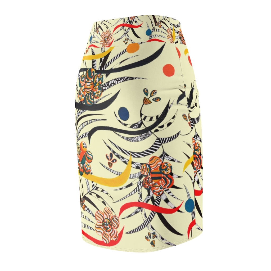 Cream Wilderness Print Pencil Skirt