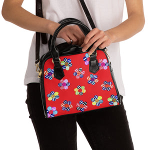 red multi colour geometric florals print handbag