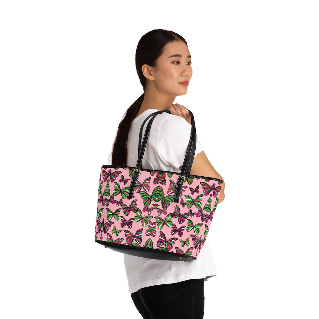blush pink butterfly print tote
