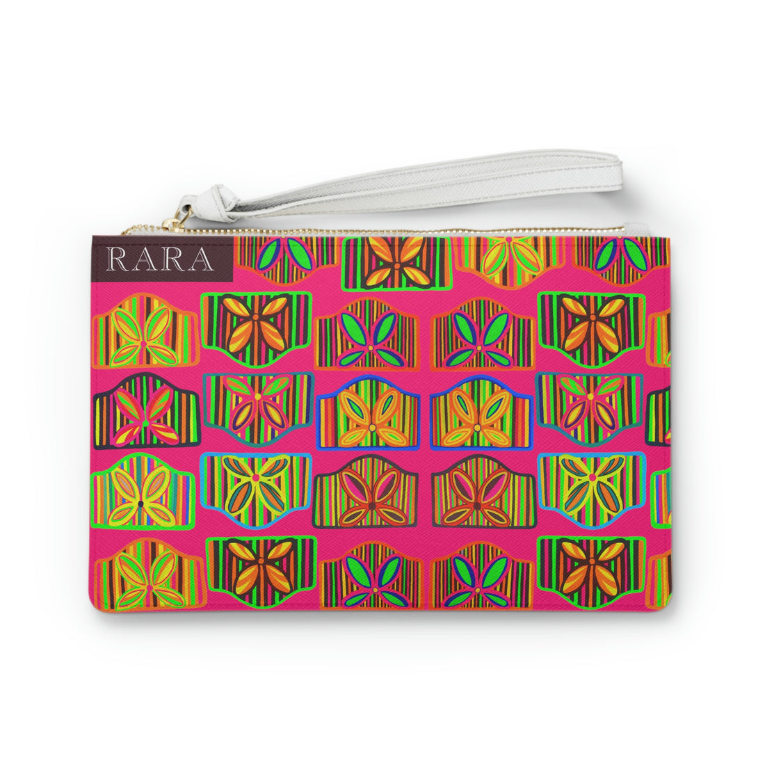 hot pink art deco print clutch bag