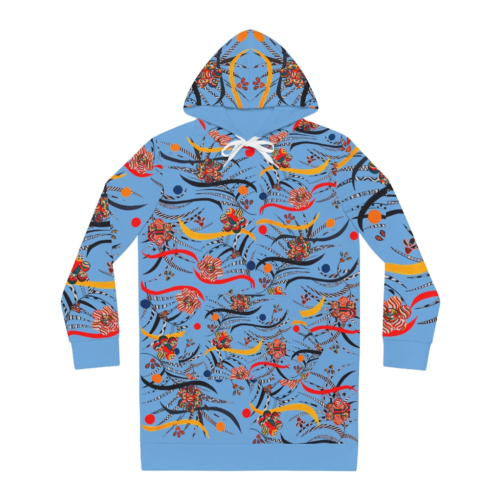 sky blue animal & floral print hoodie dress 
