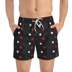 black star print 4th of July men's swimming trunks by labelrara