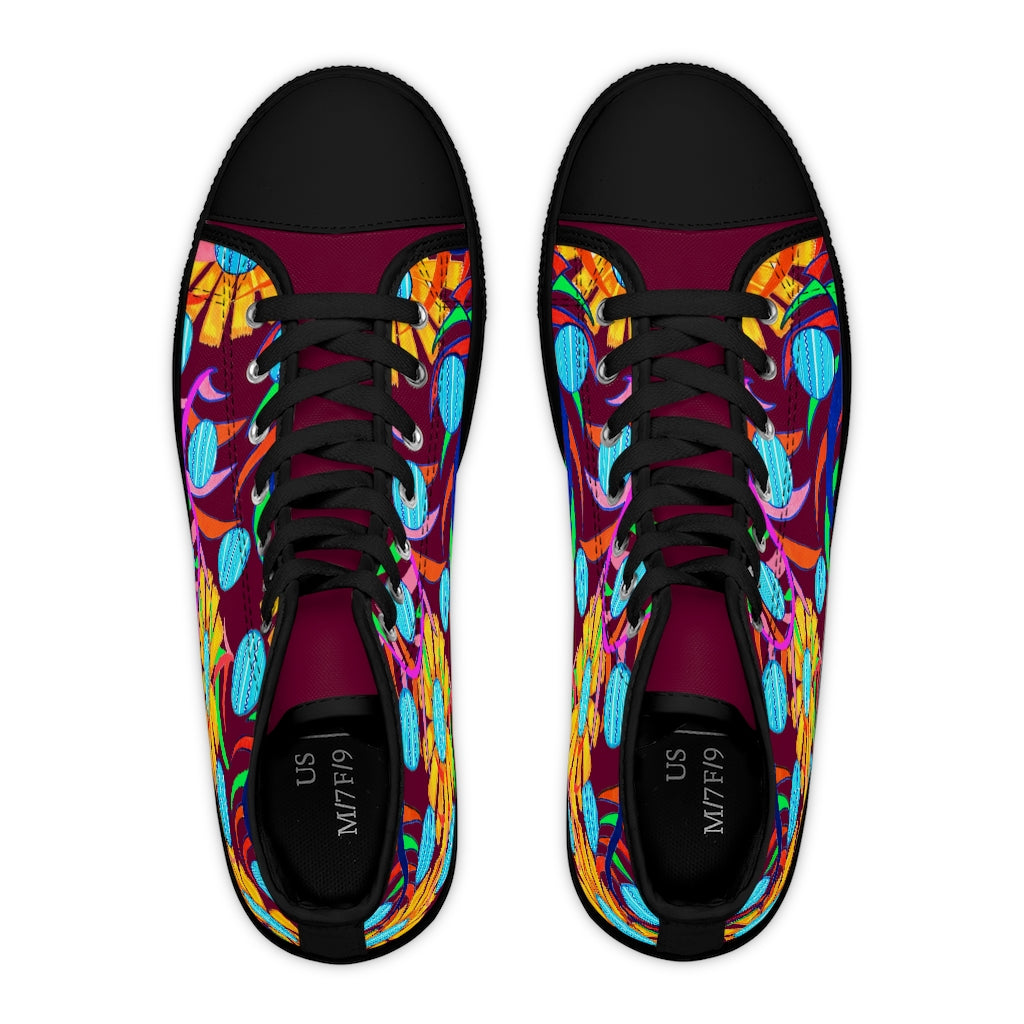 marsala sunflower print print women's hightop canvas sneakers 