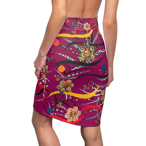Obscure Orchid Wilderness Print Pencil Skirt
