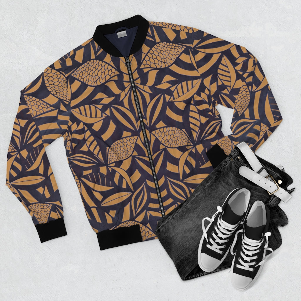 tussock tropical leaves print men's bomber jacket