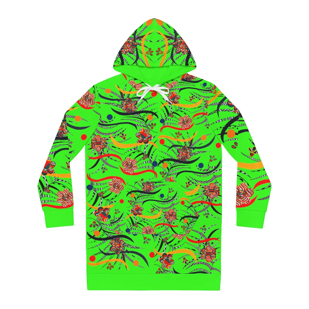 Neon Green Wilderness Hoodie Dress (AOP)