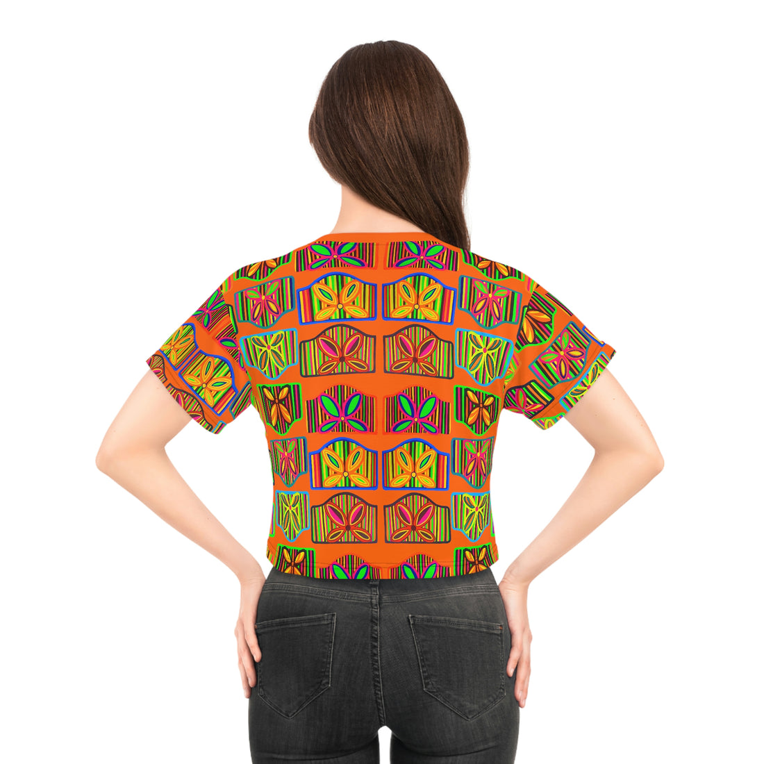 Orange Deco Print AOP Crop Tee