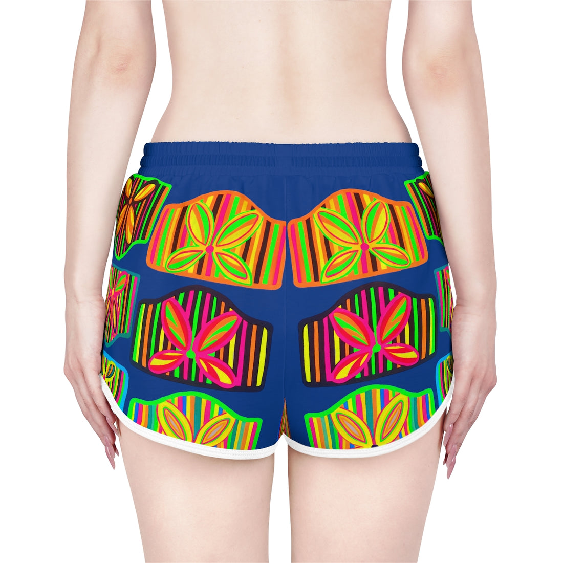 Blue Deco Print Relaxed Shorts